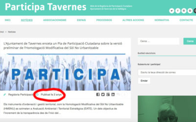 Participa Tavernes lleva más de dos años inactivo